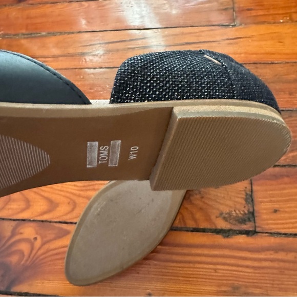 TOMS Julie d'Orsay Flats Black Leather Canvas Heeled Loafer Size 10 Like New - Picture 4 of 11